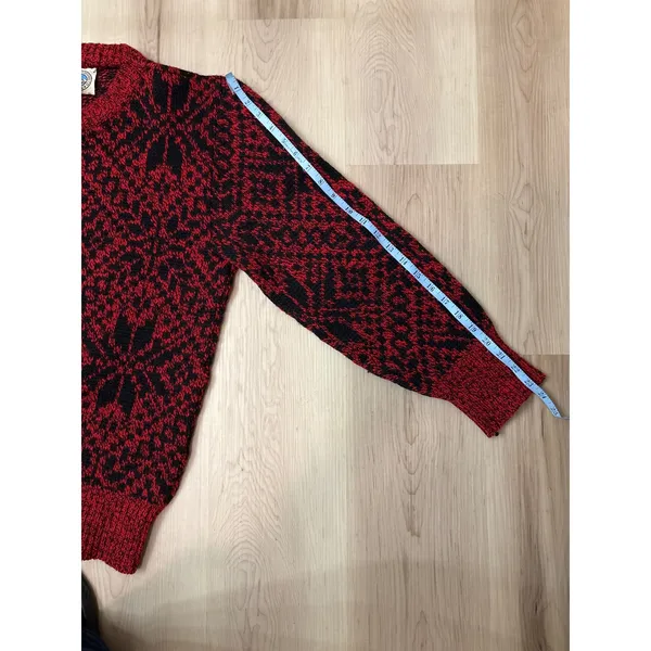 Unisex VTG Red/Black Geometric Pattern Wool Blend‎ Sweater Medium Made USA - Image 7