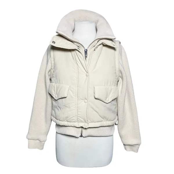 BLANK NYC Women’s Mixed Media Sweater Puffer Zip and Snap Front Jacket - Image 2