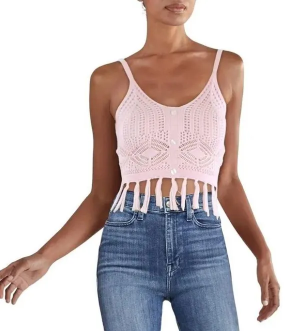 CRAVE FAME Crochet Fringe Crop Top Womens Size Large Boho Kawaii Pastel Festival - Image 9