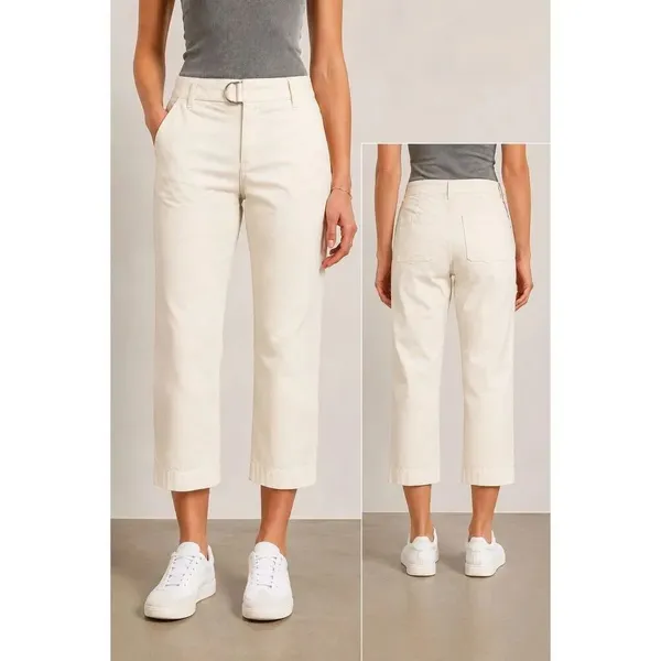 By Anthropologie Colette Cream High Rise Cropped Belted Pants Size 28 #700 - Image 2