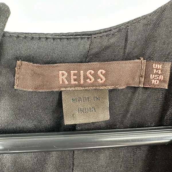 Reiss‎ Size 10 Dress Black Silk Sheath Beaded Geometric Short Sleeve Cocktail - Image 6