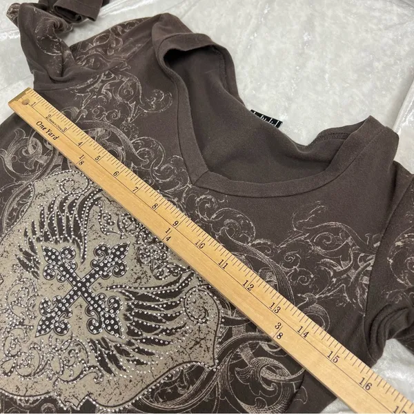 Katydid Long Sleeve cross wings studded rhinestones affliction style Read desc. - Image 3