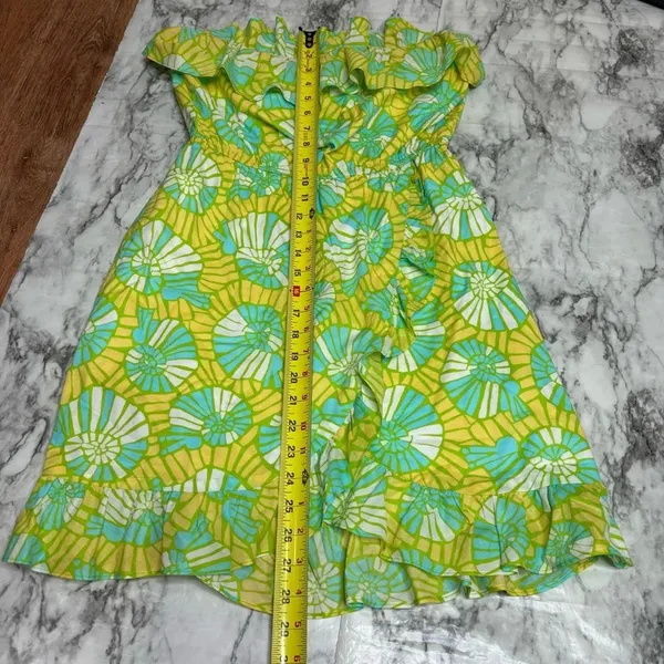 Lilly Pulitzer Strapless Summer Dress Blue Yellow Ruffled Hems size small - Image 6