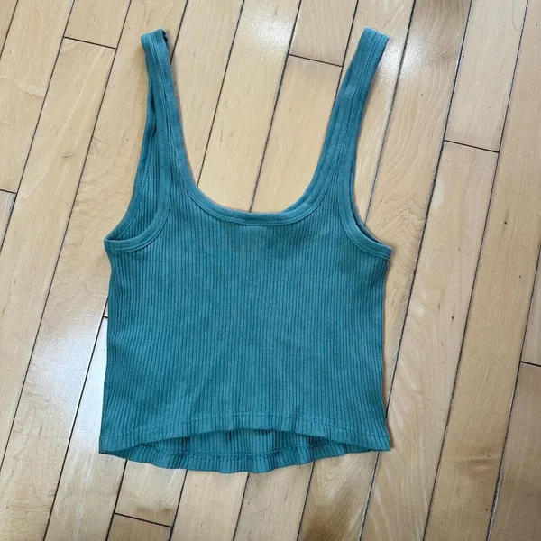 OLD NAVY Classic Ribbed Cropped Tank Top Shirt Green Size Small - Image 4