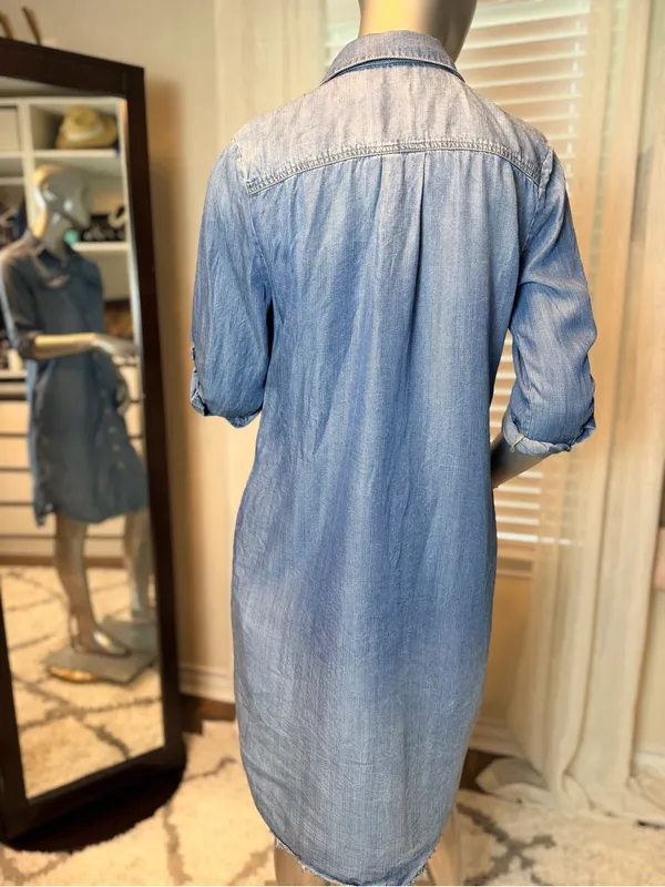 Reba 100% Tencel Chambray Denim Blue Shirt Dress Small Western Pockets Casual - Image 5