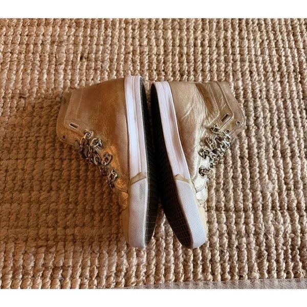 Upper Echelon “Nice” Women’s 8.5 Gold Leather Chain High Tops - Image 6