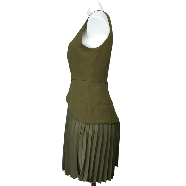 Commense Green Sleeveless Pleated Plisse Layered Mini Tank Flare A-Line Dress M - Image 3