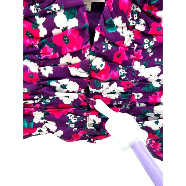 For Love‎ & Lemons Penny Purple Floral Ruched Puff Sleeve Crop Top Small Revolve - Image 5