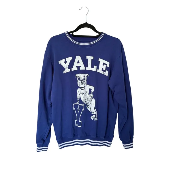 Yale University Bulldog Graphic Sweatshirt Blue Striped Trim Pullover Size Large - Image 2