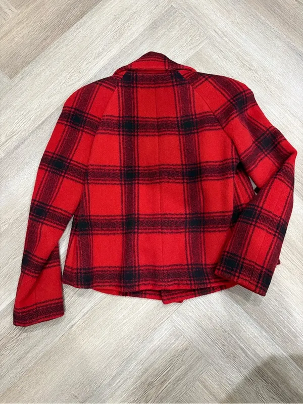 Talbots Red Black Plaid Wool Double Breasted Peacoat Size 2 - Image 8