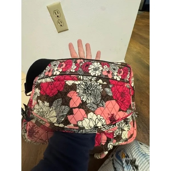 Vera Bradley Mocha Rouge Quilted Laptop Messenger Bag Pink Floral Crossbody - Image 7