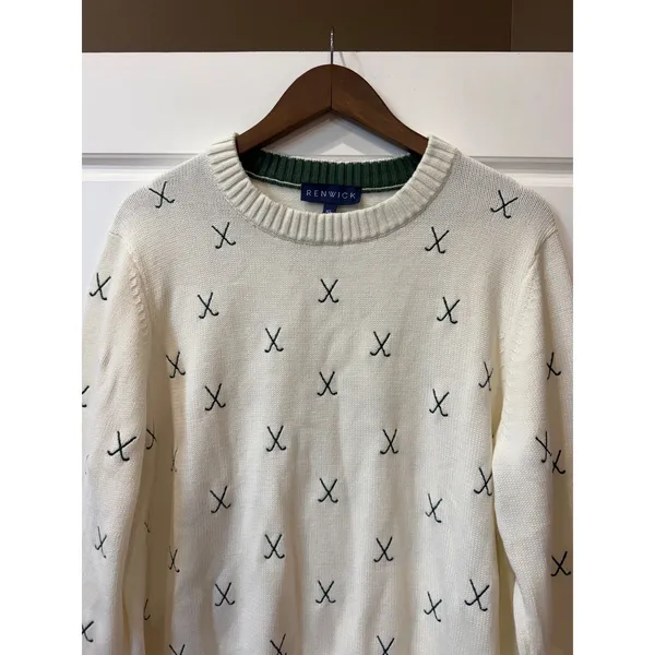 Renwick Ivory Allover Clubs Sweater Golf Embroidered XL New Preppy Country Club - Image 3