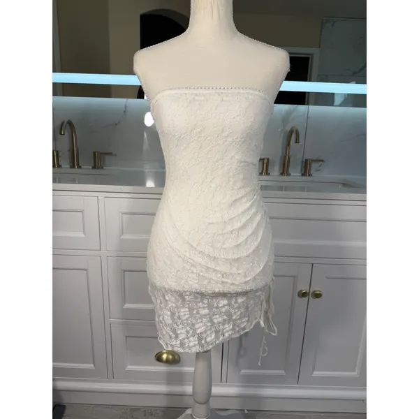ace Tube Dress Womens Small White Ruched Strapless Bodycon Mini - Image 4