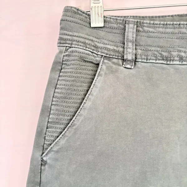 Olive Green‎ Wide Leg High Rise Pants with Stitch Detail Utility Trousers - Image 7