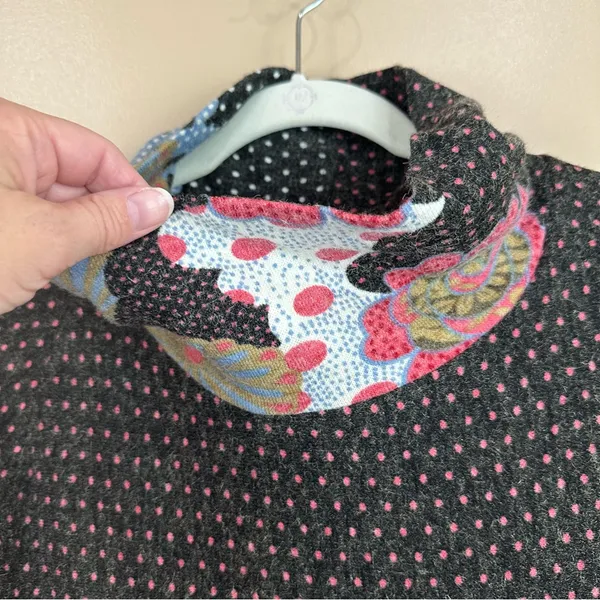 Shana K Dark Gray Pink Polka Dot Floral Turtleneck Shift Dress Small Retro - Image 4
