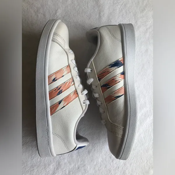 Adidas Cloudfoam Advantage Shoes Womens 9.5 White Peach Casual Sneakers - Image 3