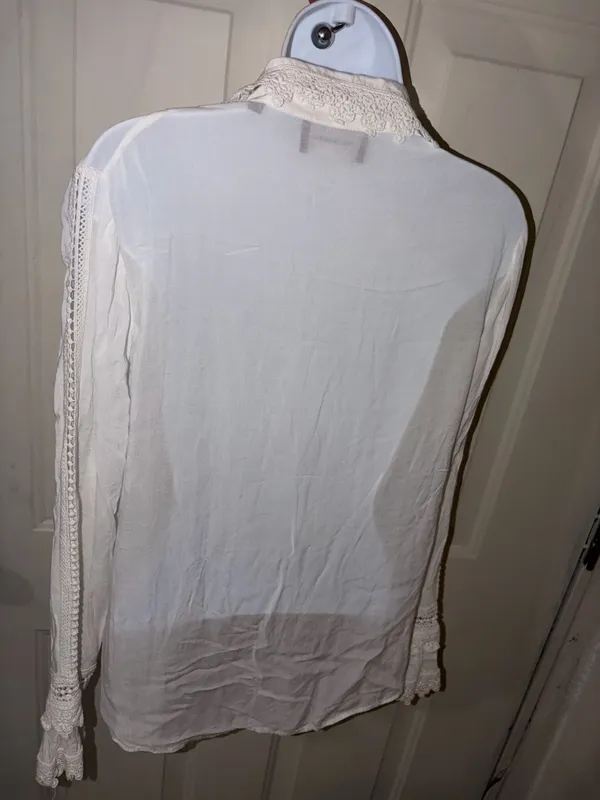 The Kooples White Collared LS Crochet Lace Trim Button Up Blouse Top Size 1 - Image 2