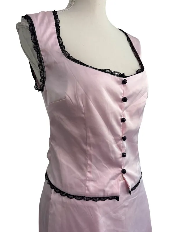 MORE TO COME Rory Skirt Set in Pink Black Medium New Womens Dressy Satin - Image 5
