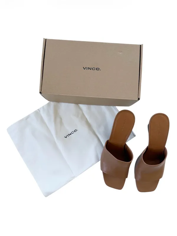 VINCE Pia Leather Wedge Sandals - Tan Size 9 - Image 2
