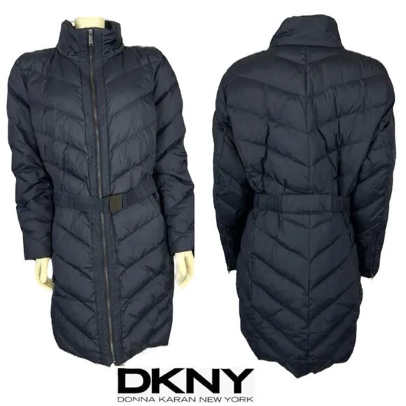 DKNY Navy puffer down 3/4 length coat with belt size 2x * - Image 2