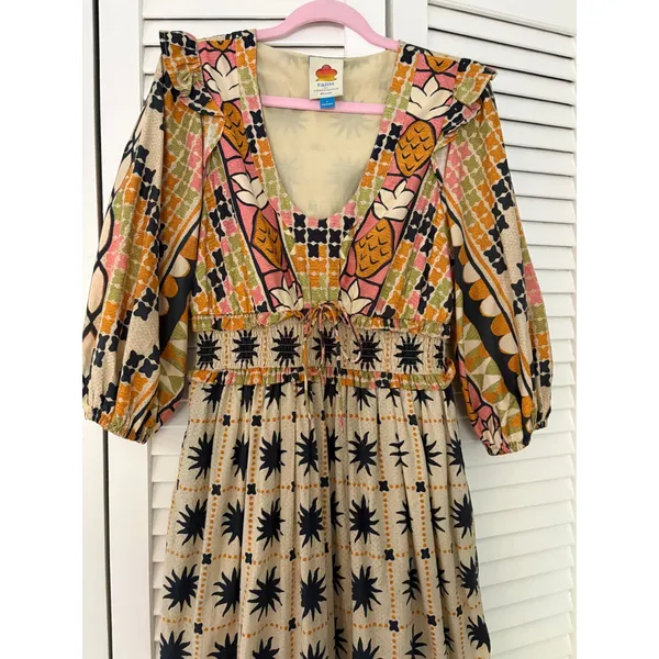 Farm Rio for Anthropologie Tropical Sunshine Printed Dress S - Image 6