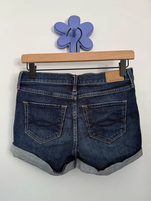 Abercrombie & Fitch 00/24 Low Rise Denim Short Shorts Cuffed Dark Wash 2000s Y2K - Image 3