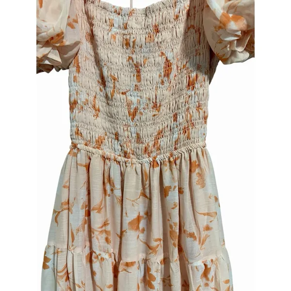 Olia Tiered Maxi Dress Orange‎ Floral Chiffon Short Sleeve Women's Size X-Large - Image 9