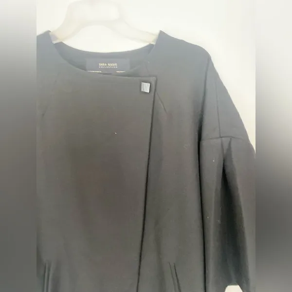 Zara Asymmetrical Cocoon Jacket Womens Medium Black 3/4 Sleeve Snap Front - Image 14