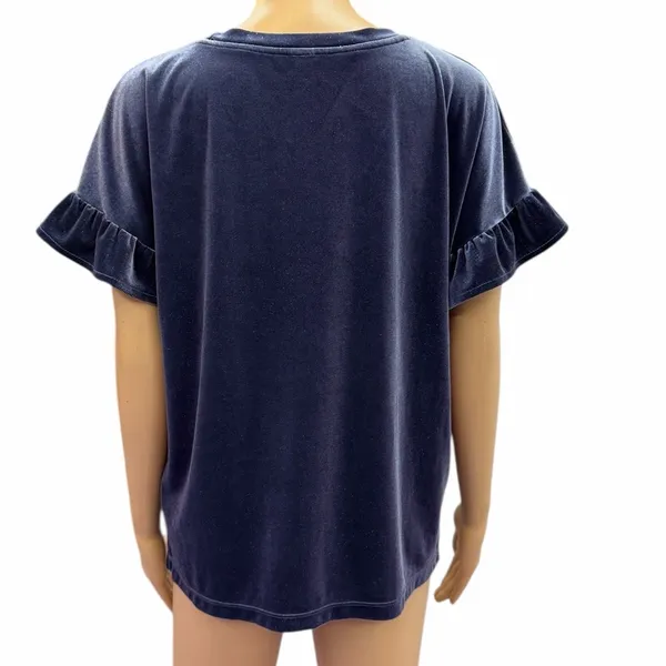 Old Navy Blue Velvet Ruffled Short Sleeve Top Womens Medium - Image 6