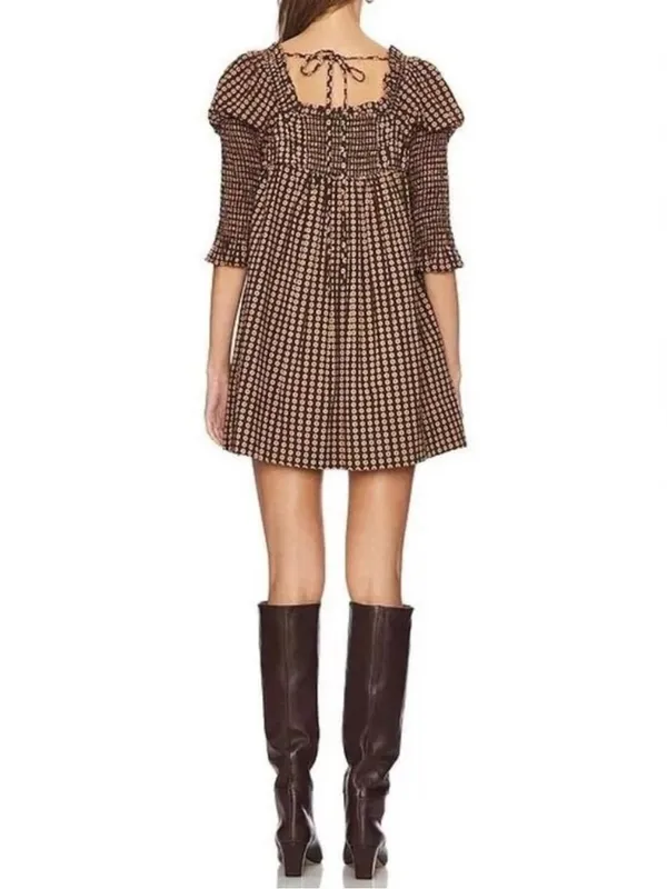 Free People Women’s Star Dip Mini Dress in Black Brown Combo Retro Babydoll Sz M - Image 7