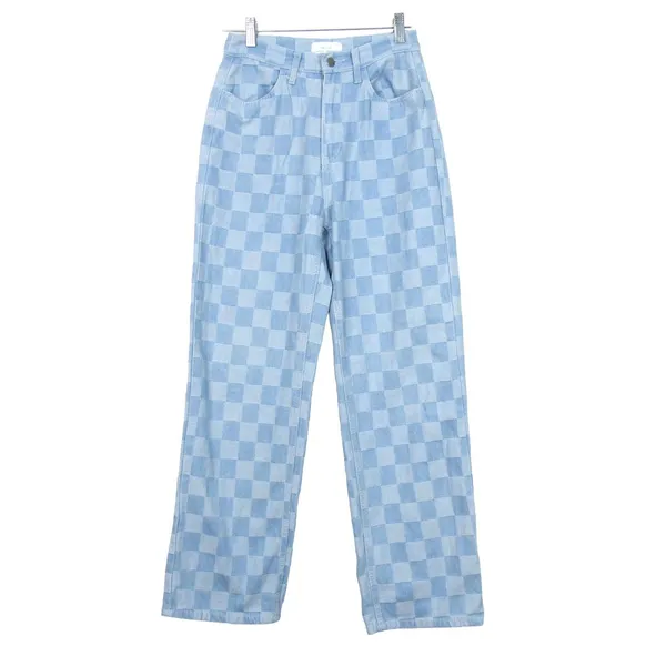 Oak + Fort Checkered Jeans Womens M 24x28 Blue Checkerboard Straight Leg Y2K - Image 3