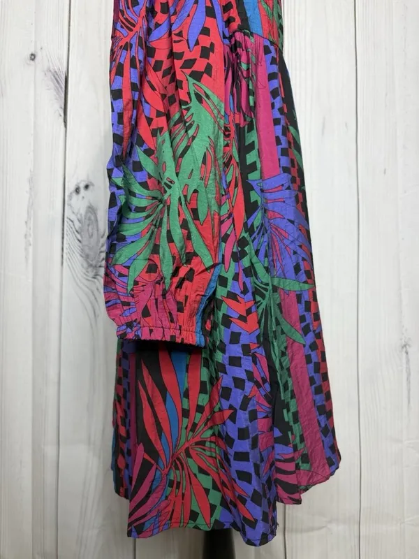 Oddi Zoe Floral Tropical Leaves Dress Size L Smocked Back Long Sleeve NWT - Image 6