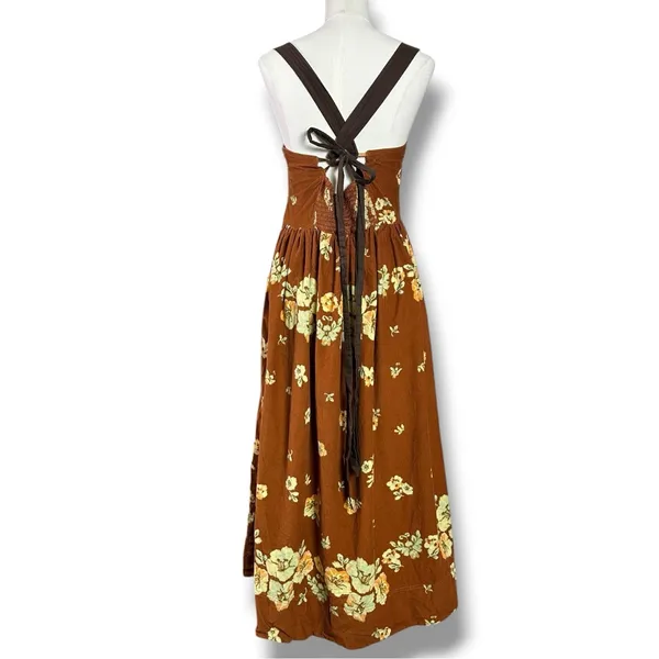 Free People Dainty Cottage Micro Corduroy Until Dawn Midi Dress Brown Small - Image 11