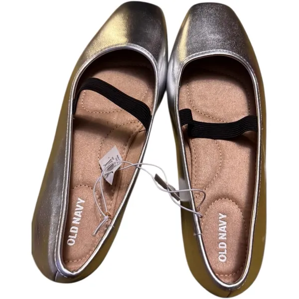 Old Navy Women's Mary Jane Low Heel Ballet Silver Loafers with Black Strap Sz 7 - Image 8