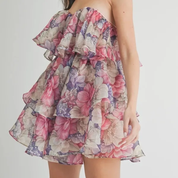 Tiered Floral Organza Ruffle Dress - Image 2