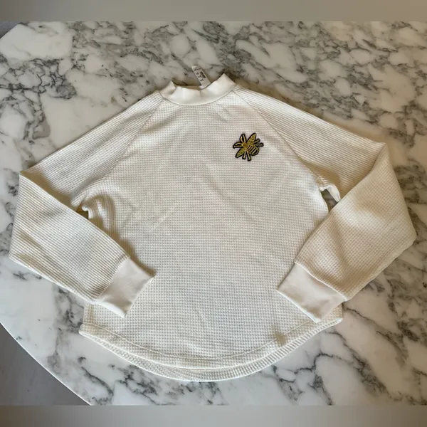 NWT Madewell Mockneck Waffle Sweatshirt Tee XS Ivory Sold Out! Light Stain - Image 4