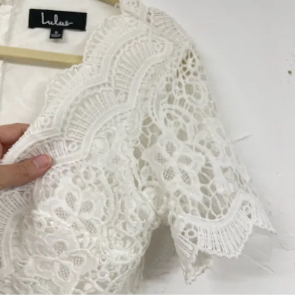 Lulus White Lace Short Sleeve Fit & Flare Mini Dress Womens S Bridal Formal - Image 5