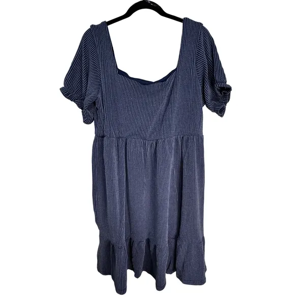 Simply Southern Blue Striped Seersucker Tiered Babydoll Dress Square Neck‎ Large - Image 8