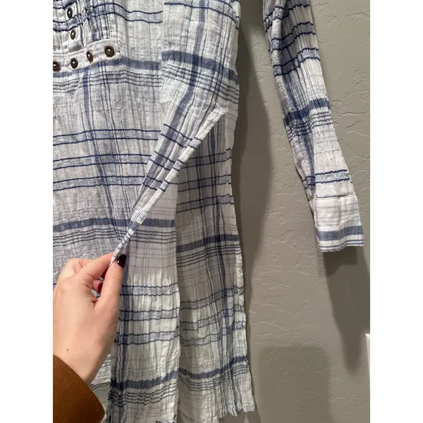 Anthropologie Pilcro Blue White Plaid Cotton Lightweight Tunic Top‎ XS - Image 6