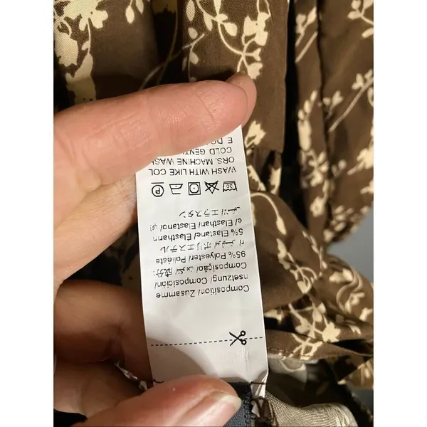 Hapsho Brown Floral Elastic Sleeve Dress Size Medium NWOT - Image 6