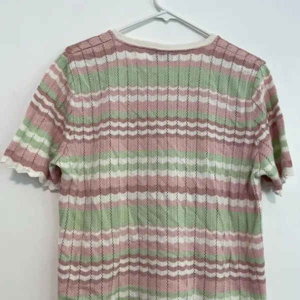 ALFRED DUNNER White Mauve Pink Green Chevron Striped Short Sleeve Sweater Top L - Image 11