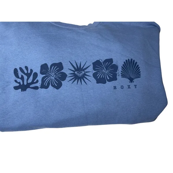 Roxy Blue Graphic Fleece Sweatshirt Women's S Coastal Surf Y2K Hibiscus - Image 11