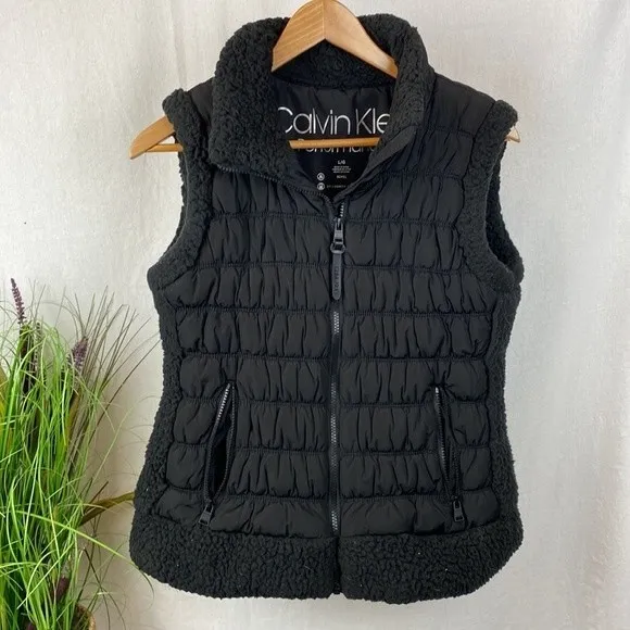Calvin Klein Black Sleeveless Quilted Zip Up Vest L - Image 2
