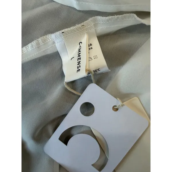 Commense Satin Bridal White Sheer Chiffon Overlay Minimalist Maxi Dress NWT L - Image 3