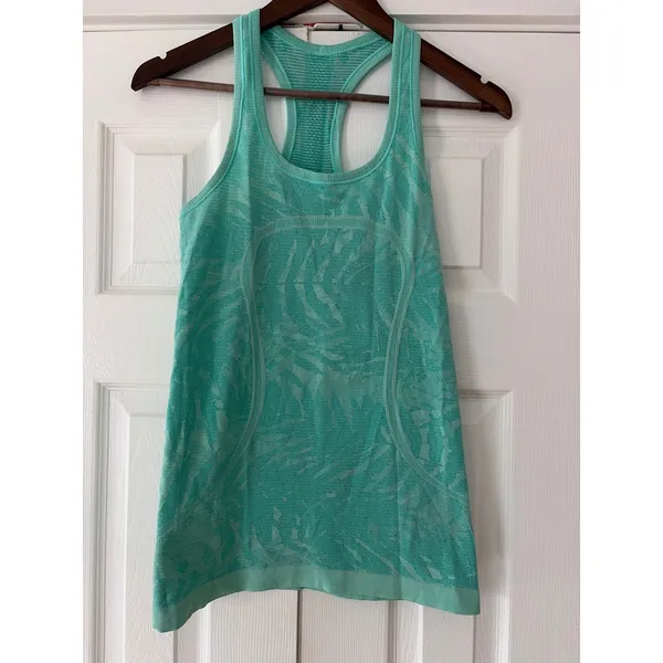 Lululemon Swiftly‎ Tech Racerback Tank Top Palm Frond Teal Green Size 6 EUC - Image 5