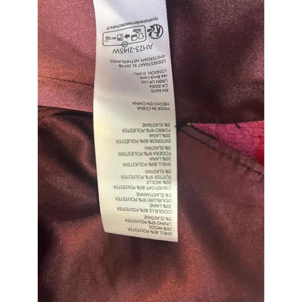 Anthropologie Exploded Plaid Tweed Blazer Medium Red Pink Gold Button Jacket - Image 3
