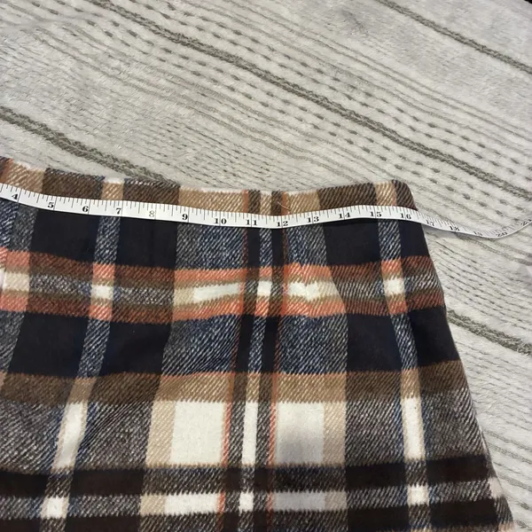 NWOT Plaid Mini Skirt Navy Brown Orange Tartan Lined Size M - Image 5