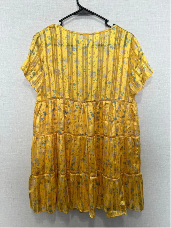 Urban Outfitters Yellow Floral Semi Sheer Tiered Babydoll Mini Dress - Image 4