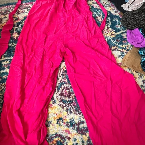 NWT Rusttydustty Hot Pink Geometric Embroidered Tube Top Wide Leg Jumpsuit M‎ - Image 8