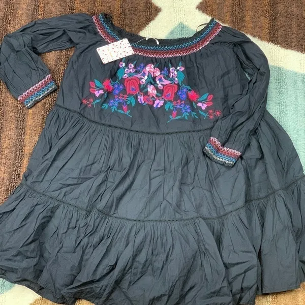 FREE People Embroidered‎ Floral Black boho dress - Image 5